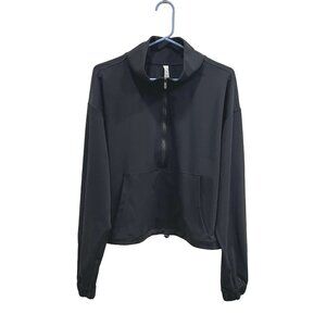 Cropped Black Half Zip Pullover Jacket — Drawstring Hem Athleisure XL NWOT